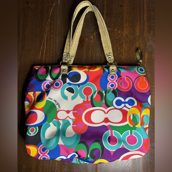 VTG Coach Poppy Vibrant MultiColored Graffiti Graphic Shoulder Bag - Picture 6 of 16